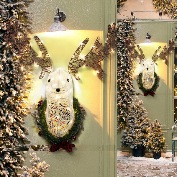 Deer Head Flower Wreath Wall Mounted Warm White Light